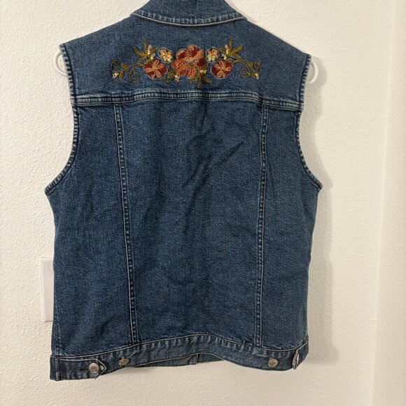Pendleton Denim Vest Beaded Floral Design Medium Wash Vtg Size M Front Pockets - Picture 5 of 6